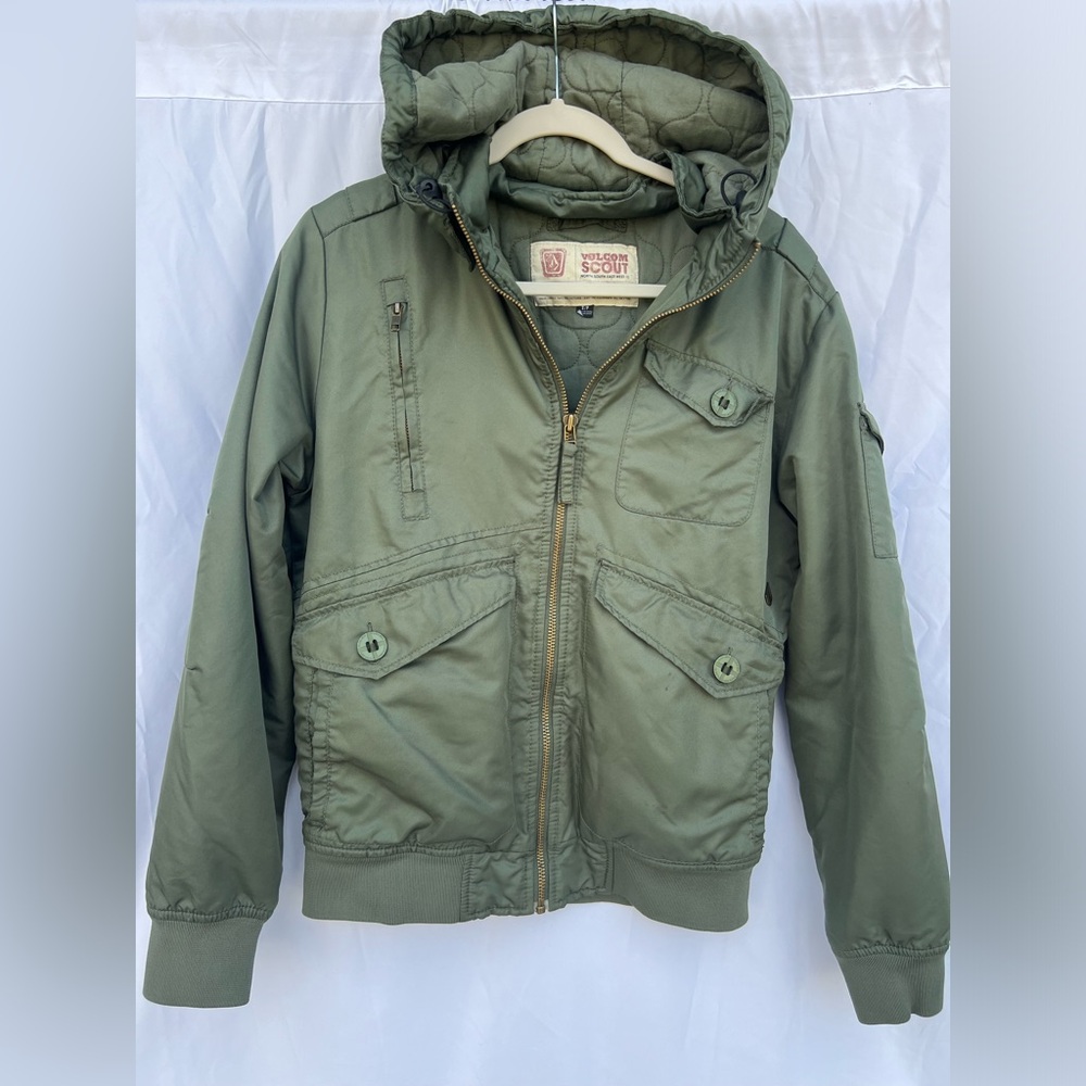 Volcom Scout Jacket Medium Weight Bomber Puffer Coat Army Green Womens Small